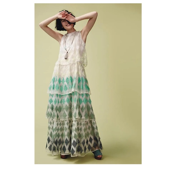 Anthropologie Dresses & Skirts - Embroidered Cypress Maxi Dress Ruffle Tiered XXSP